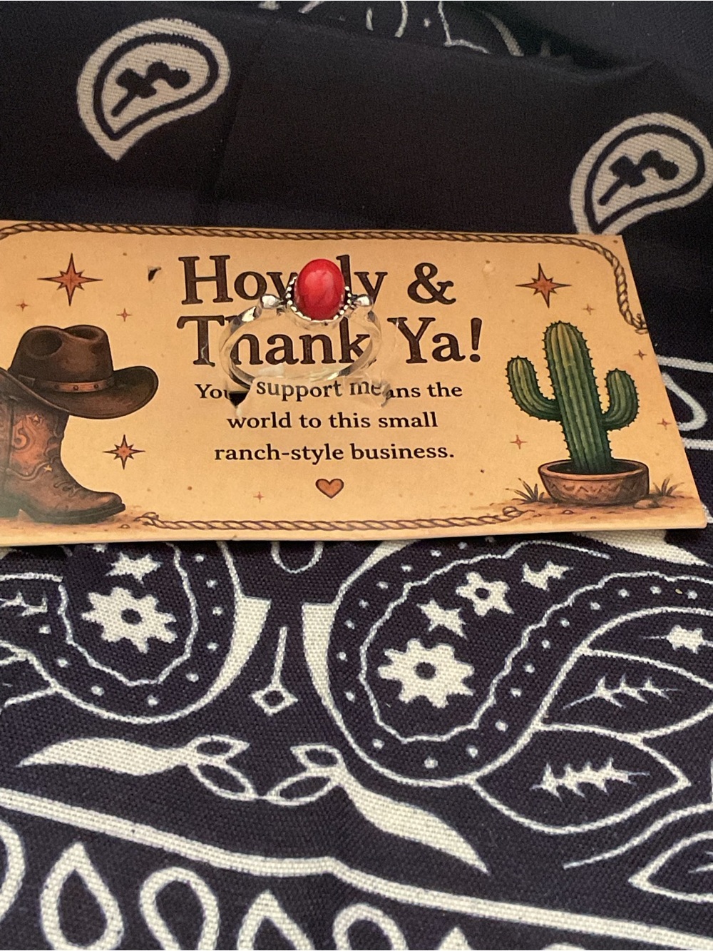 Western Red Oval Ring on Card